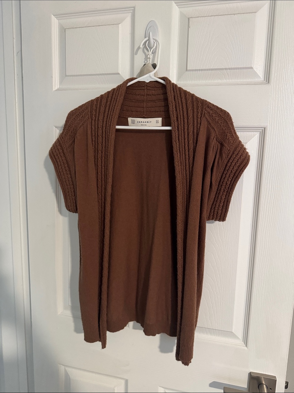 Zara Brown Short-Sleeve Open-Front Cardigan